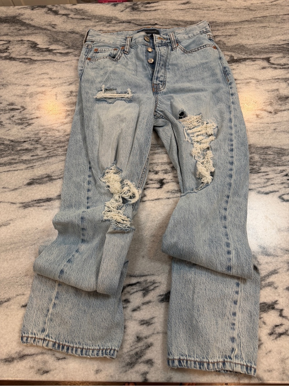 Aeropostale Light Blue Ripped Straight-Leg Jeans